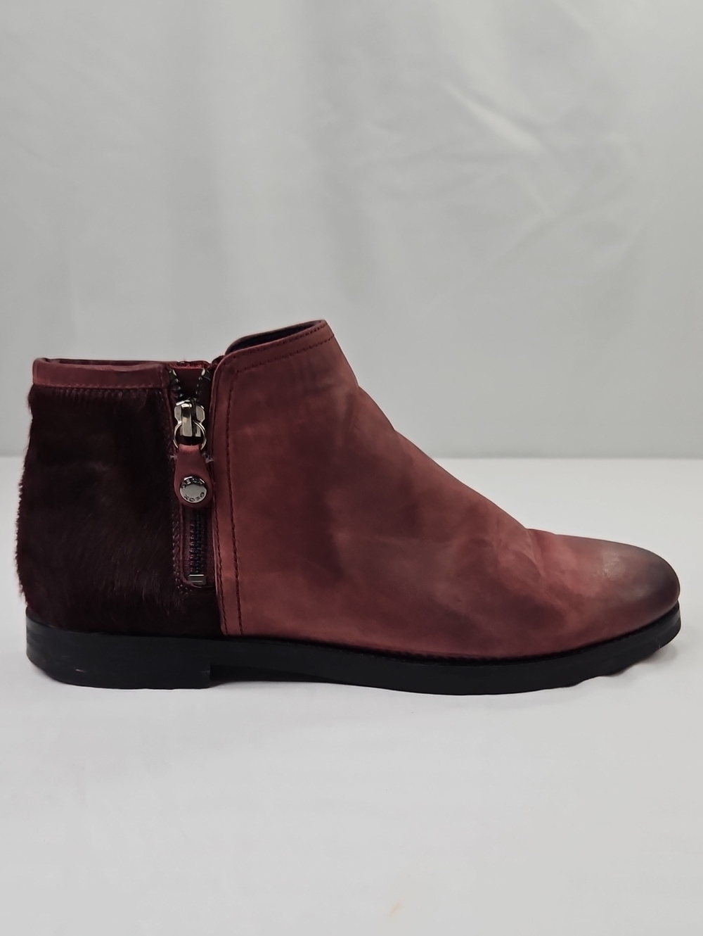 Geox Respira D44R3F Burgundy Italian Leather Calf Hair Ankle Boots Size 40